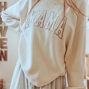 White Ribbed 'MAMA' Sweater